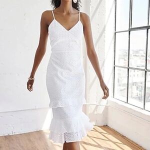 Express~White Eyelet Lace Tiered Ruffle Midi Dress~Size SP~Cotton